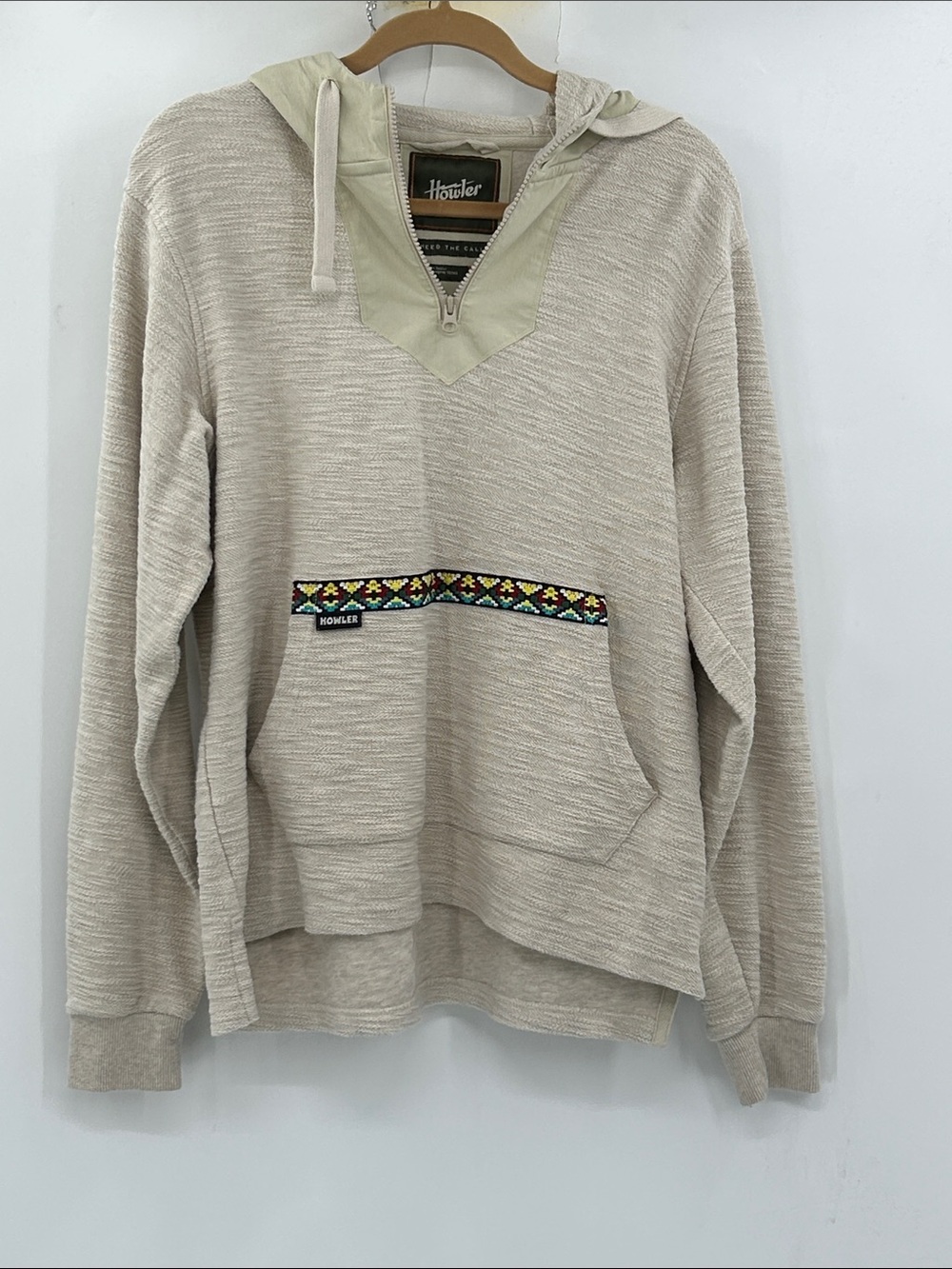 Howler Bros Honzer Hoodie Mens Cream O' Wheat Beach Outdoors Aztec Trim Small